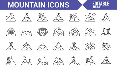 Minimalistic mountain icons ideal for travel and outdoor-related designs