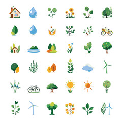 Eco Icons &ndash; House, Trees, Sun, Environment , Energy, Water, Renewable Energy & Transportation Icons