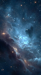 A starry night sky with blue glowing stars in deep space    -