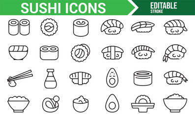 Minimalistic Sushi and Japanese Food Icons for Digital Media Use