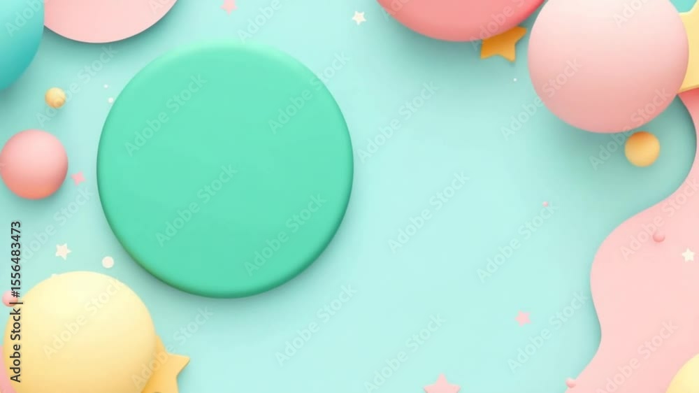 Poster pastel colored shapes animation with circle element overlay, soft and cheerful design