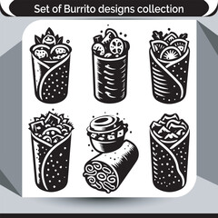 A Delicious Assortment of Burrito Designs in a Collection of Artistic Vector Illustrations that Showcase the Variety and Flavor of this Mexican Classic Food