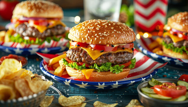 Patriotic Theme and Tasty Burgers for 4th of July Celebration Feast
