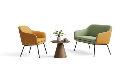 Modern Armchairs and Table Set in Studio Environment