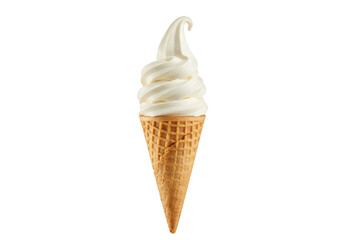 A single vanilla soft serve ice cream cone isolated against a plain dark colored setting view on...