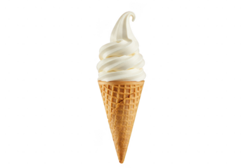 A single vanilla soft serve ice cream cone isolated against a plain dark colored setting view on transparent background