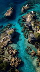 Obraz premium A stunning blue lagoon with coral reefs under clear water -