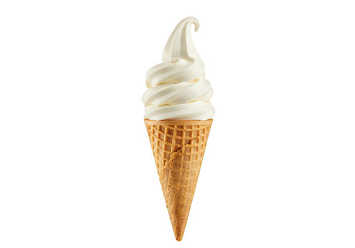 A single vanilla soft serve ice cream cone isolated against a plain dark colored setting view on transparent background