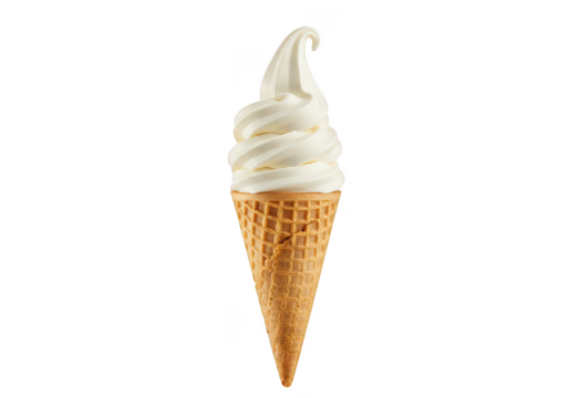 A single vanilla soft serve ice cream cone isolated against a plain dark colored setting view on transparent background