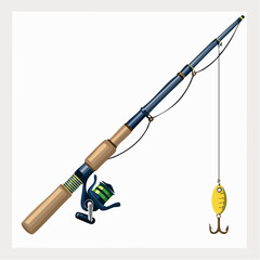 A fishing rod with line and hook dangling
