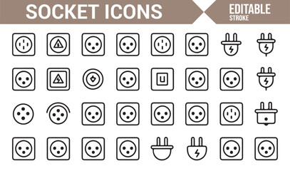 Minimal socket icons for digital illustrations in electrical and appliance themes