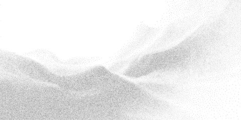 Monochrome stipple texture with scattered halftone dots. Gradient grain background with flowing pattern and grunge noise effect. Vector illustration.