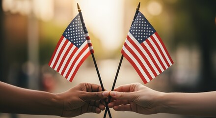 4th of July Independence Day – AI-Generated Image of Hands Holding American Flags Celebrating U.S. Patriotism and National Pride