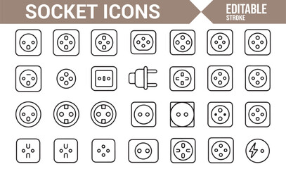 Icons representing electrical outlets, plugs, and power connections