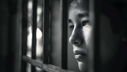 A troubled teen in confinement representing youth rehabilitation   -