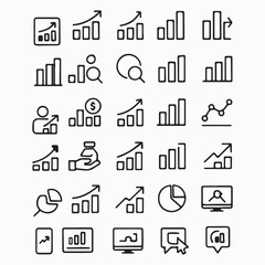 Collection of Line Icons Growth Charts, Data Analysis, Business Statistics, and Financial Performance Indicators