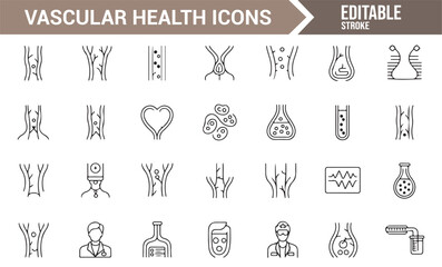 Vascular Health and Circulation Icons Set for Medical Applications

