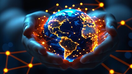 Hands Holding Glowing Earth: Global Digital Network & Connectivity