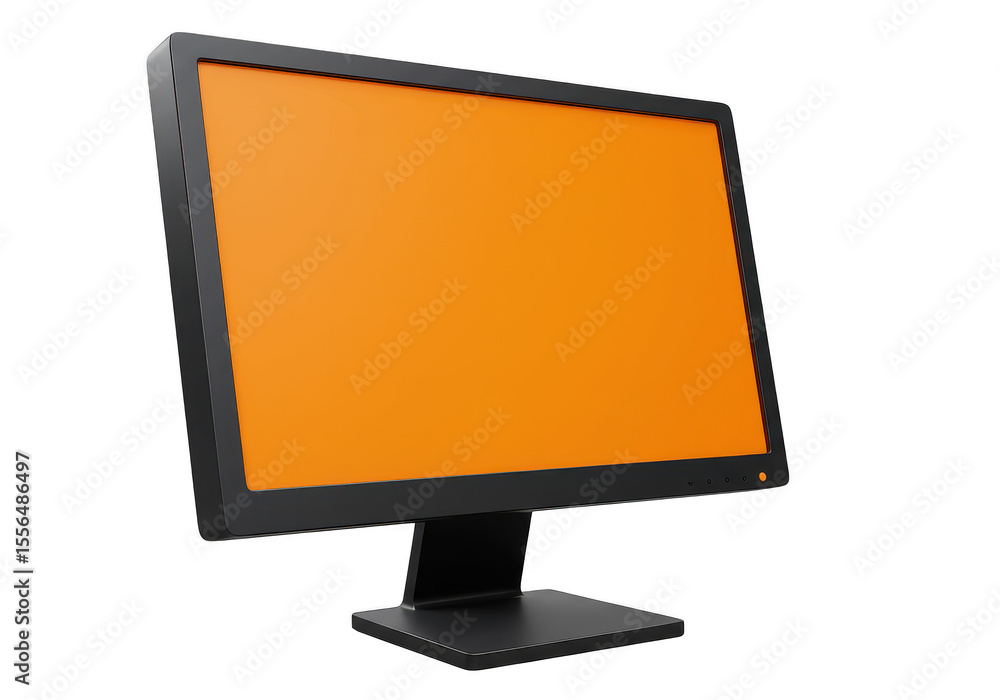 Poster isolated computer monitor with orange screen on a dark plane showcasing technology and design elemen