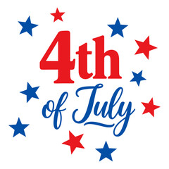4th of July Typography with Red and Blue Stars - Independence Day USA Celebration Design
