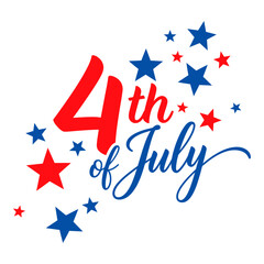 4th of July Celebration Typography with Red and Blue Stars - Independence Day USA Design


