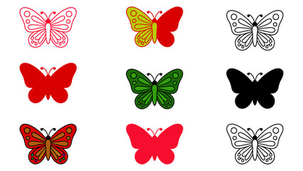 Collection of Colorful Butterfly Illustrations  Nine Unique Designs in Various Colors and Styles for Digital Projects
