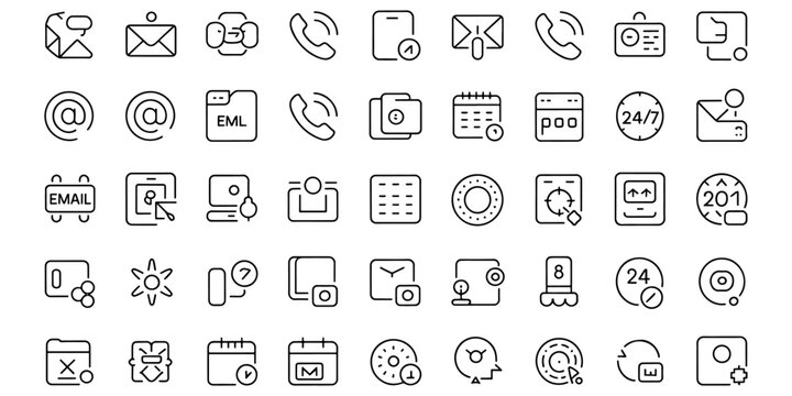 Collection of 40 Minimalist Line Icons for Communication, Time Management, and Online Interaction