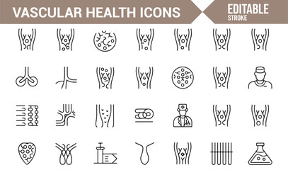 Collection of clean and simple icons for vascular health and cardiovascular care