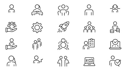 Teamwork Icons Collection of Simple Line Art Graphics for Business, Collaboration, and Project Management