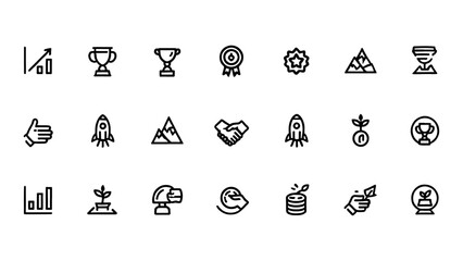 Success, Achievement, Growth, and Business Icon Set 24 Line Icons for Presentations, Websites, and Applications