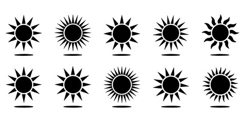 Collection of Twelve Sun Icons  Vector Graphics for Summer Designs, Websites, and Applications.  Various Styles for Diverse Project Needs.