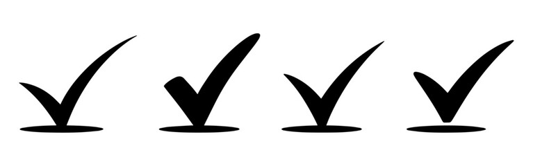 Collection of Four Bold Black Checkmarks Approval, Confirmation, Correct, and Verified Symbols