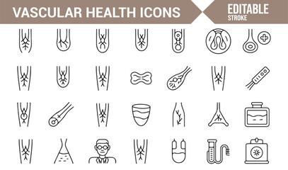 Set of vascular health icons ideal for heart, circulatory, and medical design projects