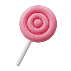 Pink spiral lollipop on white stick isolated on a transparent background candy sweet