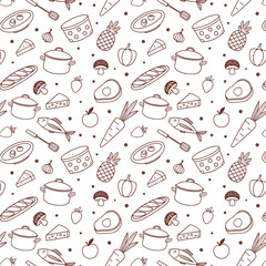 kitchen doodle seamless pattern background hand drawing cooking icon on white background