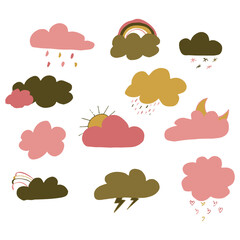 multicolored Set of clouds flat cartoon. Vector flat cartoon illustration for web sites and banners design.