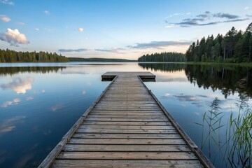 Fototapeta premium Peaceful Lakeside View with a Calm Water Dock
