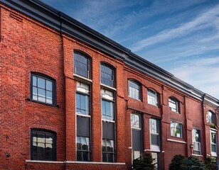 Fototapeta premium red brick building exterior with black framed windows