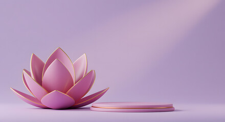 Mindfulness 3D Minimal Lotus Sculpture on Soft Purple Background for Product Showcase