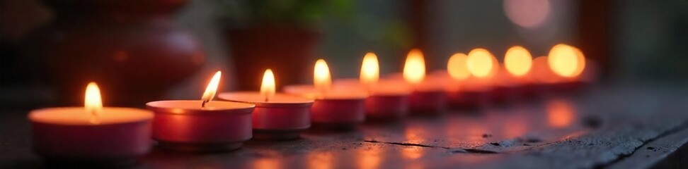 Close-up of several candles burning, emitting a warm, inviting glow, creating a peaceful and serene atmosphere ideal for meditation and relaxation , meditation, tranquility, focus