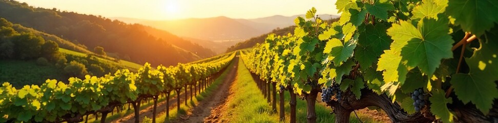 Sun-Drenched Grapes Ready for Harvest Picturesque Vineyard Landscape in Rolling Hills