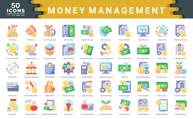 Money management icon collection. Simple flat vector illustration.