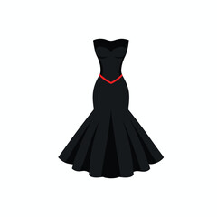 vector black silhouette formal dress, wedding grown, cocktail dress, strapless bodice, flared skirt, fashion illustration, elegant, high contrast, minimalist design on white background