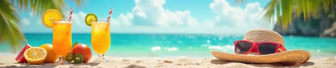 Sun-Drenched Beach Cocktails Vibrant Summer Scene of Relaxation and Fun, Perfect for Travel and Vacation Projects
