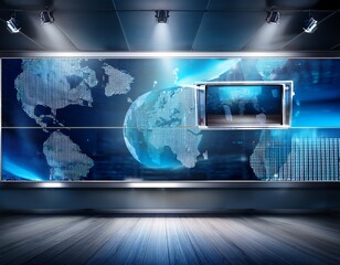 tv studio backdrop for tv shows tv on wall news studio generative ai technology