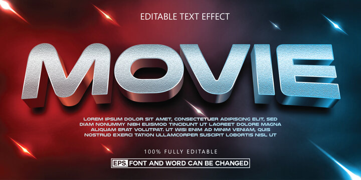 Movie editable text effect, Metalic style