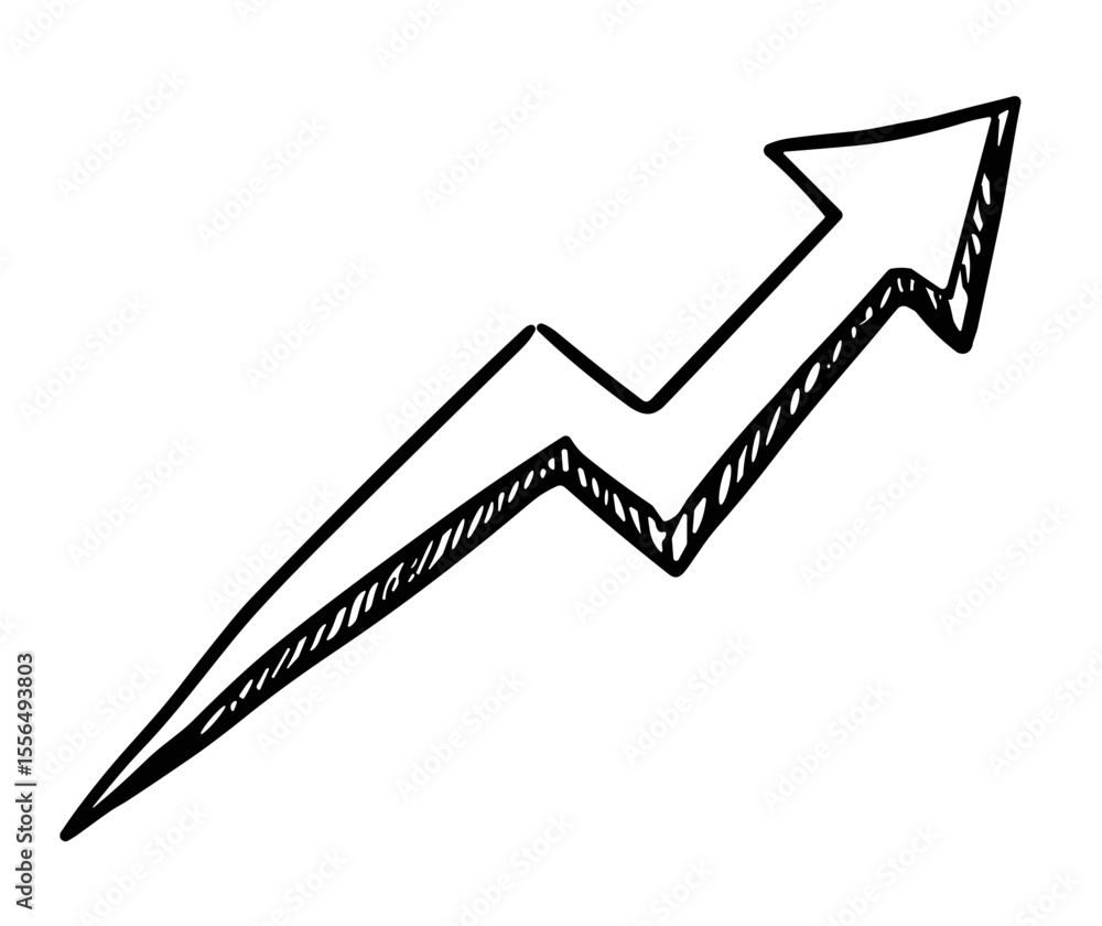 Poster doodle sketch vector icon of a zigzag arrow for growth and progress concepts