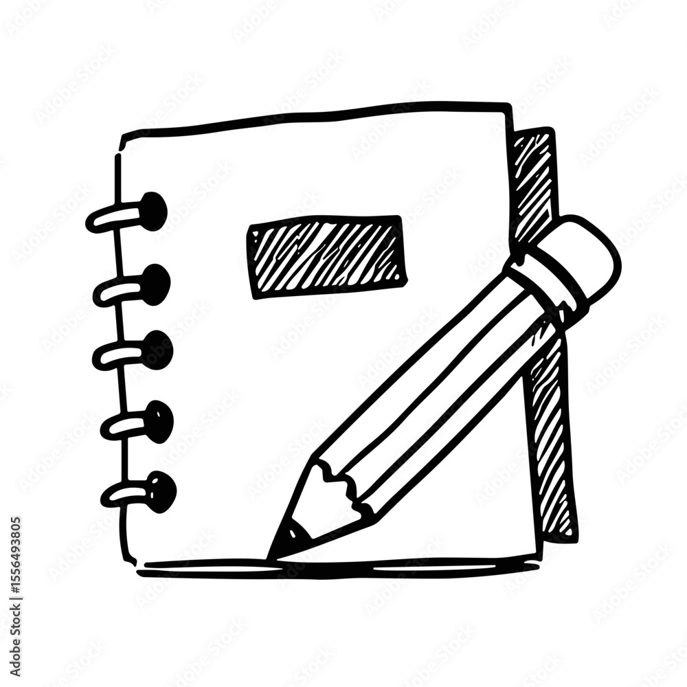 Poster doodle sketch vector icon of a notebook with a pencil for writing and organization concepts