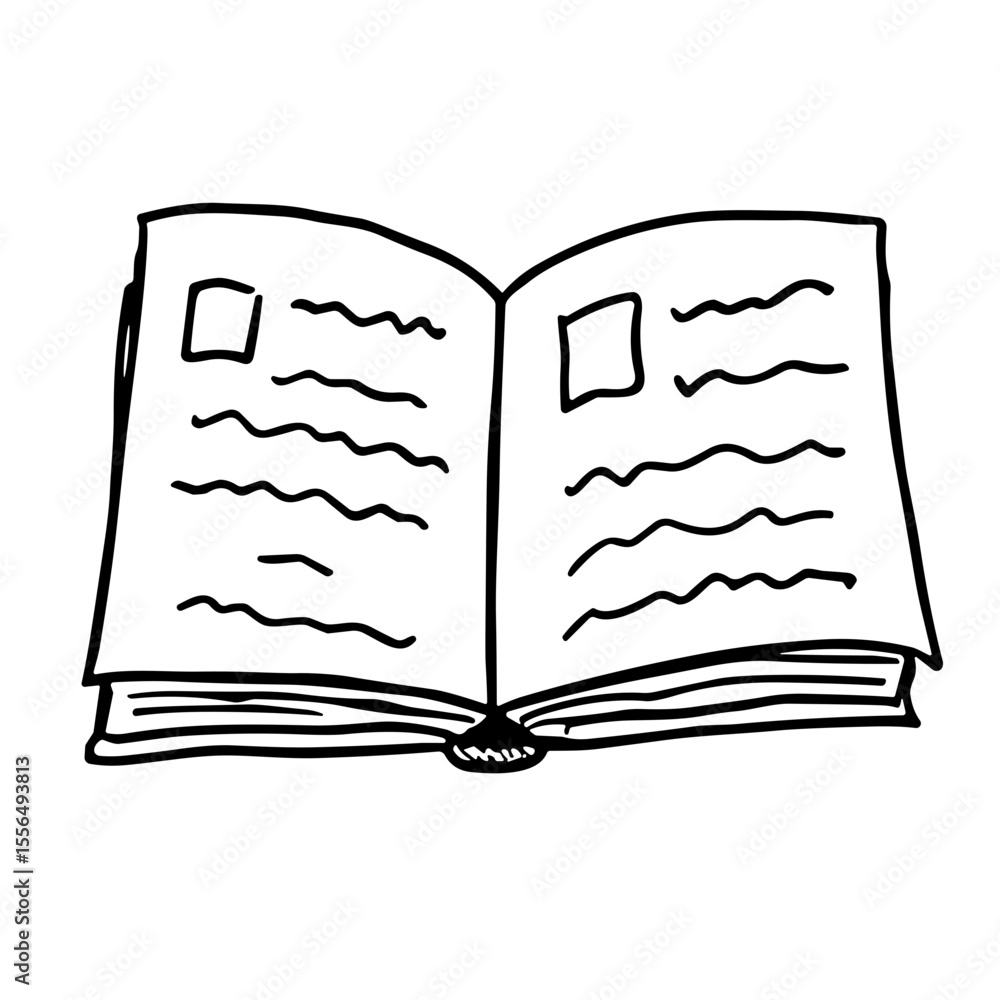 Poster doodle sketch vector icon of an open book for education and knowledge concepts