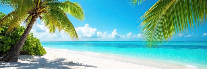 Sun-Drenched Tropical Beach Turquoise Waters, Swaying Palms, and Soft White Sand ? Ideal for Summer Vacation & Travel Projects